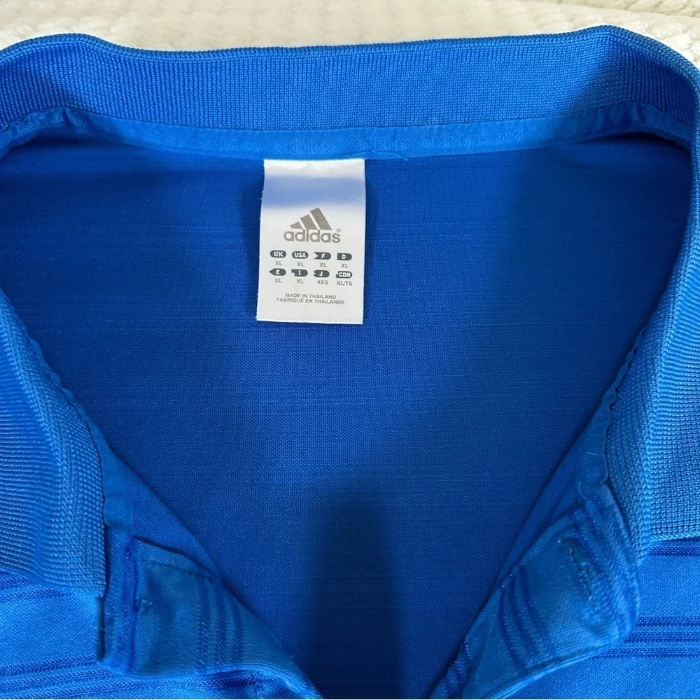 Adidas Mens Performance Polo Shirt Blue Stripe Polo XL Golf Spring Athletic